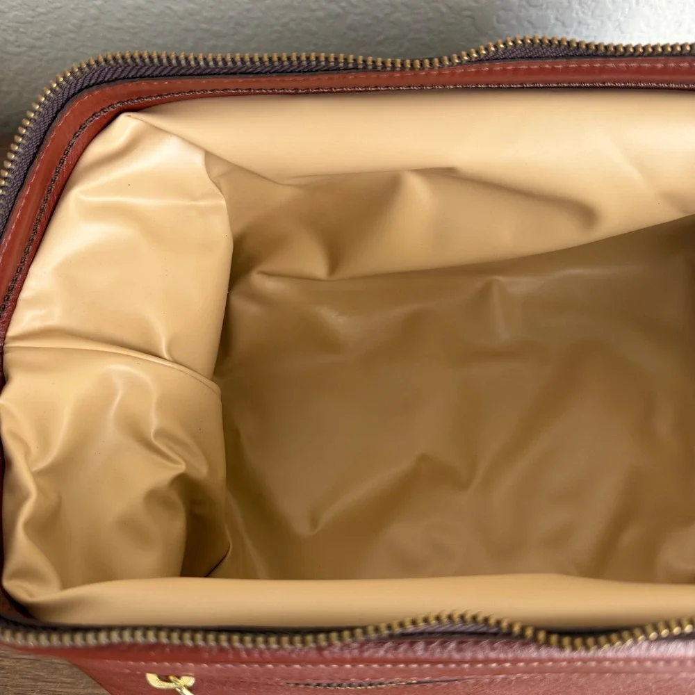 Vintage Brown Leather Zippered Travel Toiletry Dopp Bag Tan Lined Sheldon USA